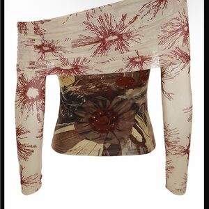 Off-Shoulder Floral Print Women’s Top in Cream and Brown